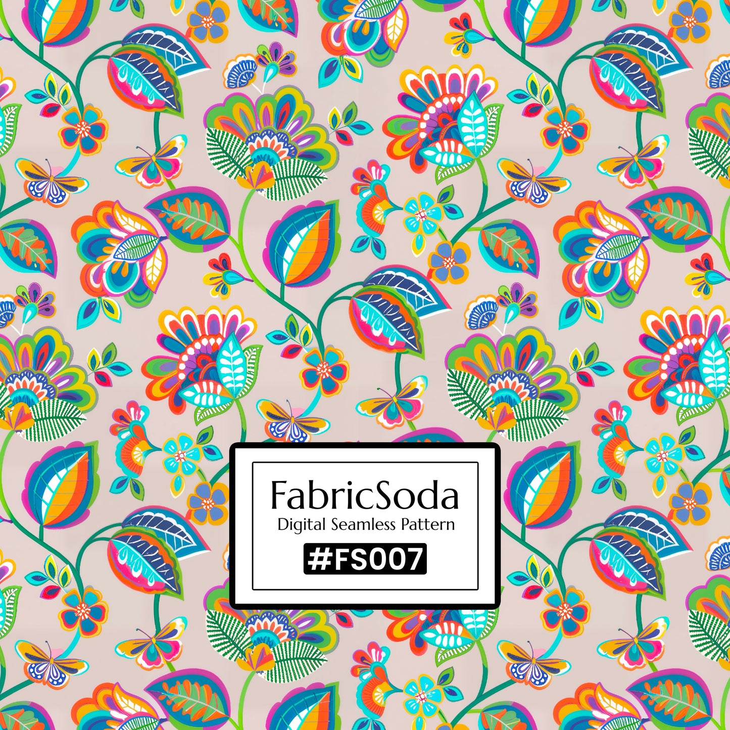 #FS007 Beige Exotic Floral Seamless Pattern JPG
