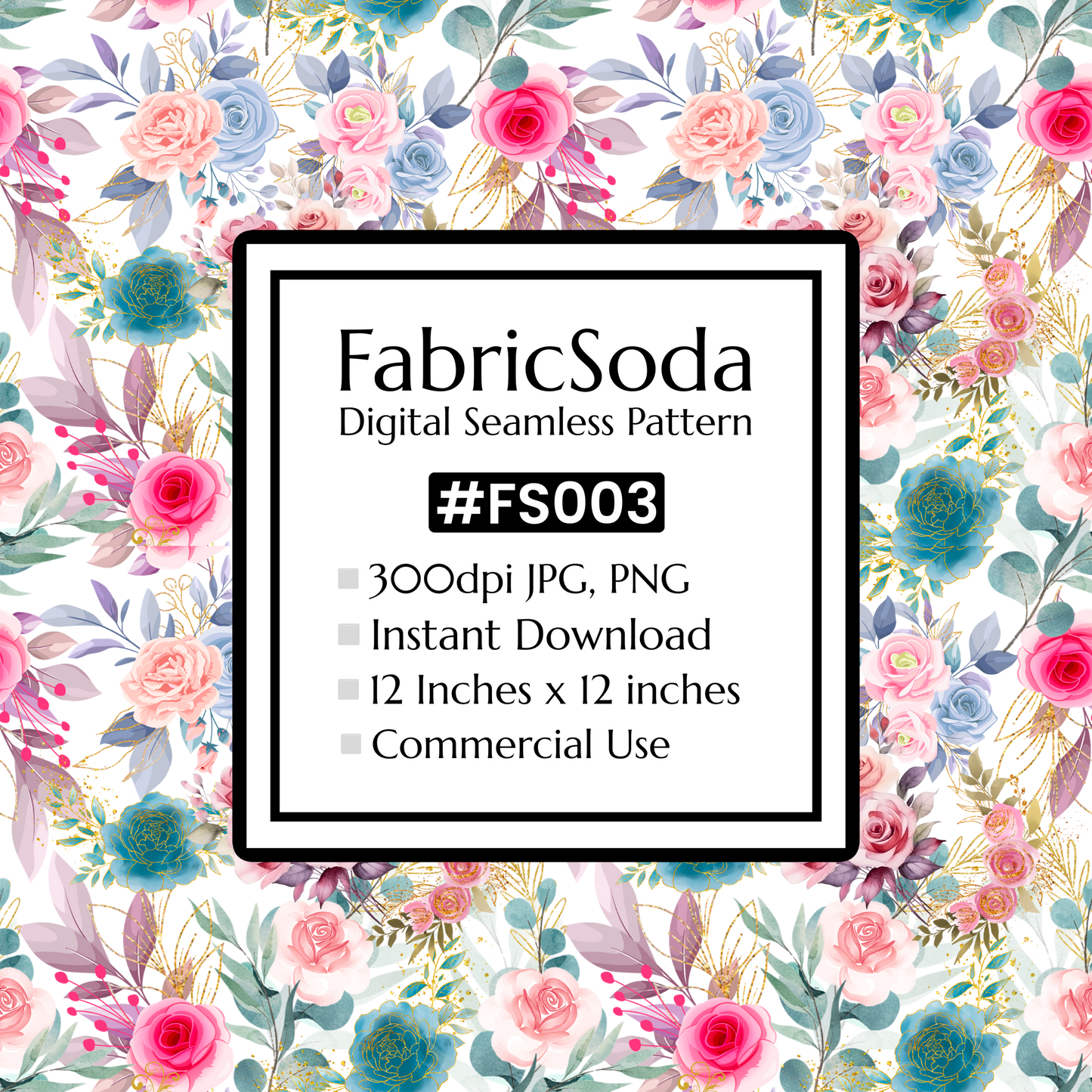 #FS003 Watercolour Floral Seamless Pattern JPG PNG