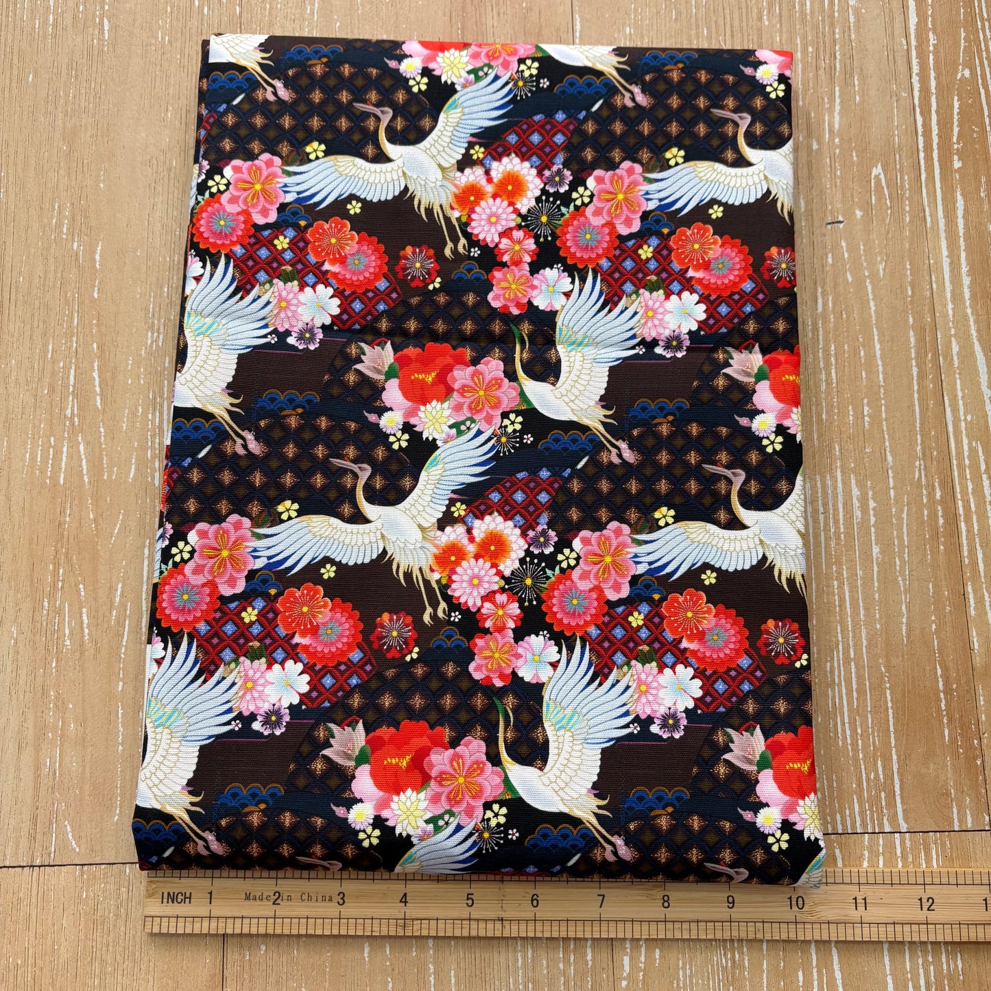 FS074 Japanese Style Crane Floral Cotton Printed Fabric