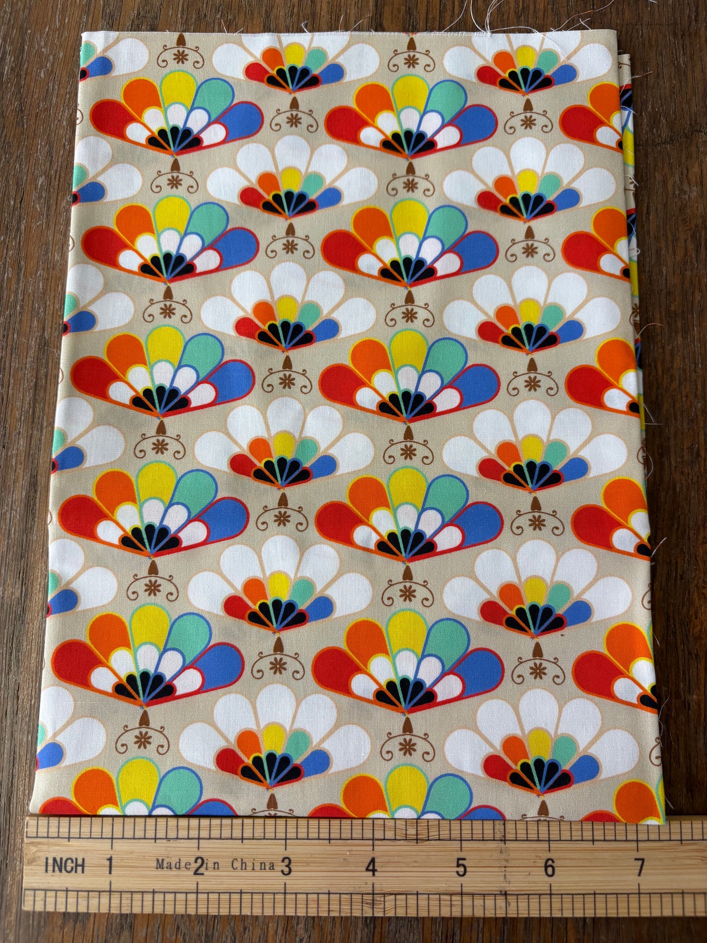 FS019 Beige Japanese Scallops Cotton Printed Fabric