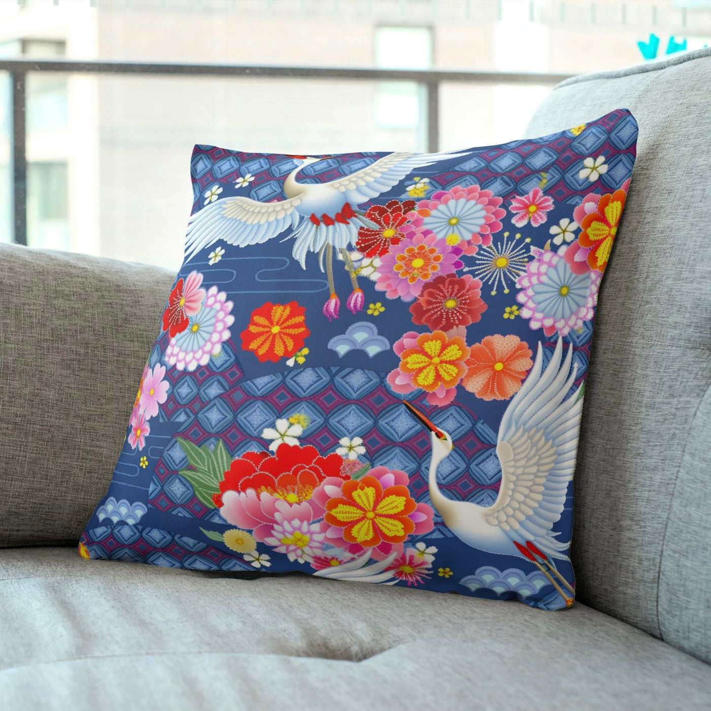 FS084 Japanese Style Crane Floral Cotton Printed Fabric