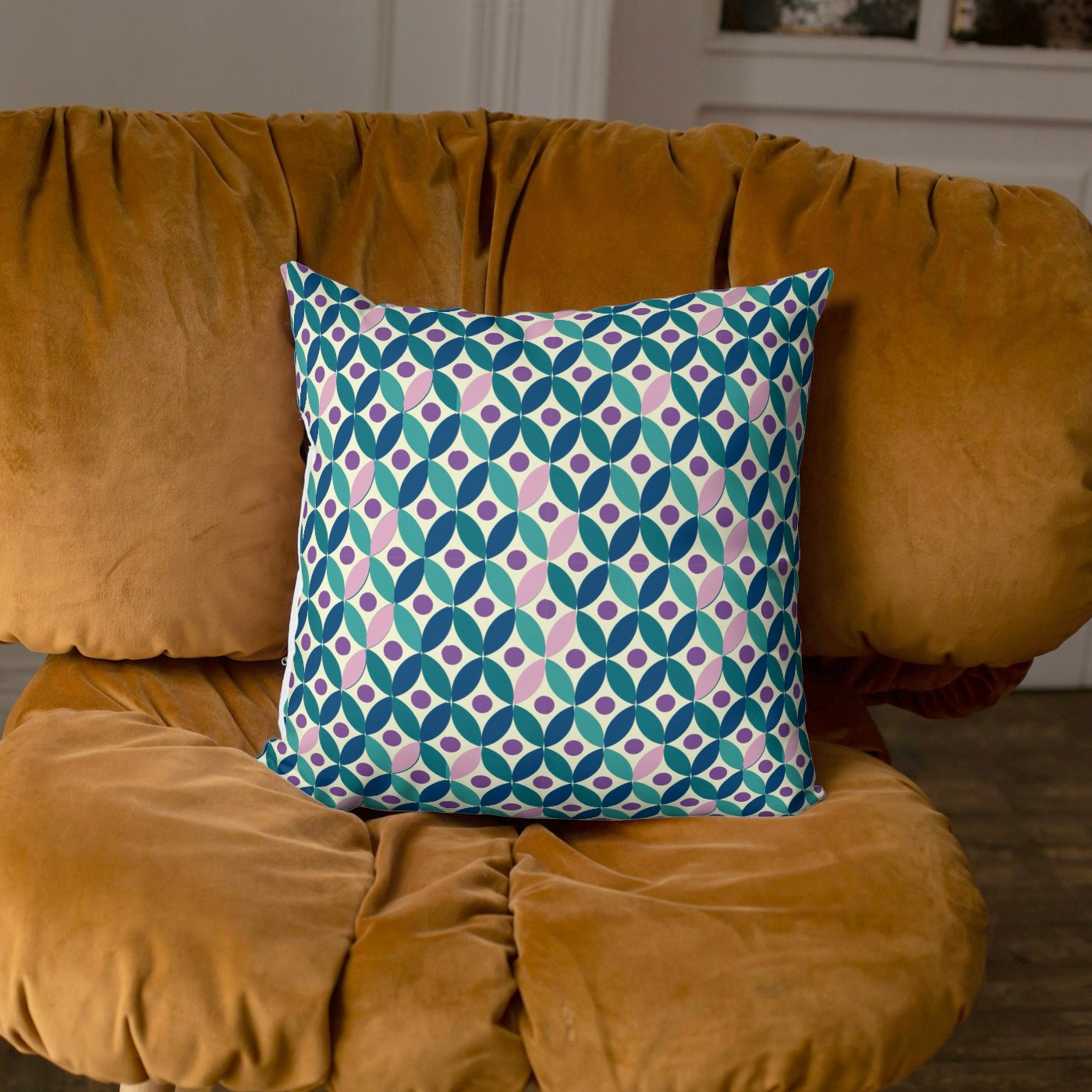 FS081 Pink and Green Geometric Cotton Printed Fabric