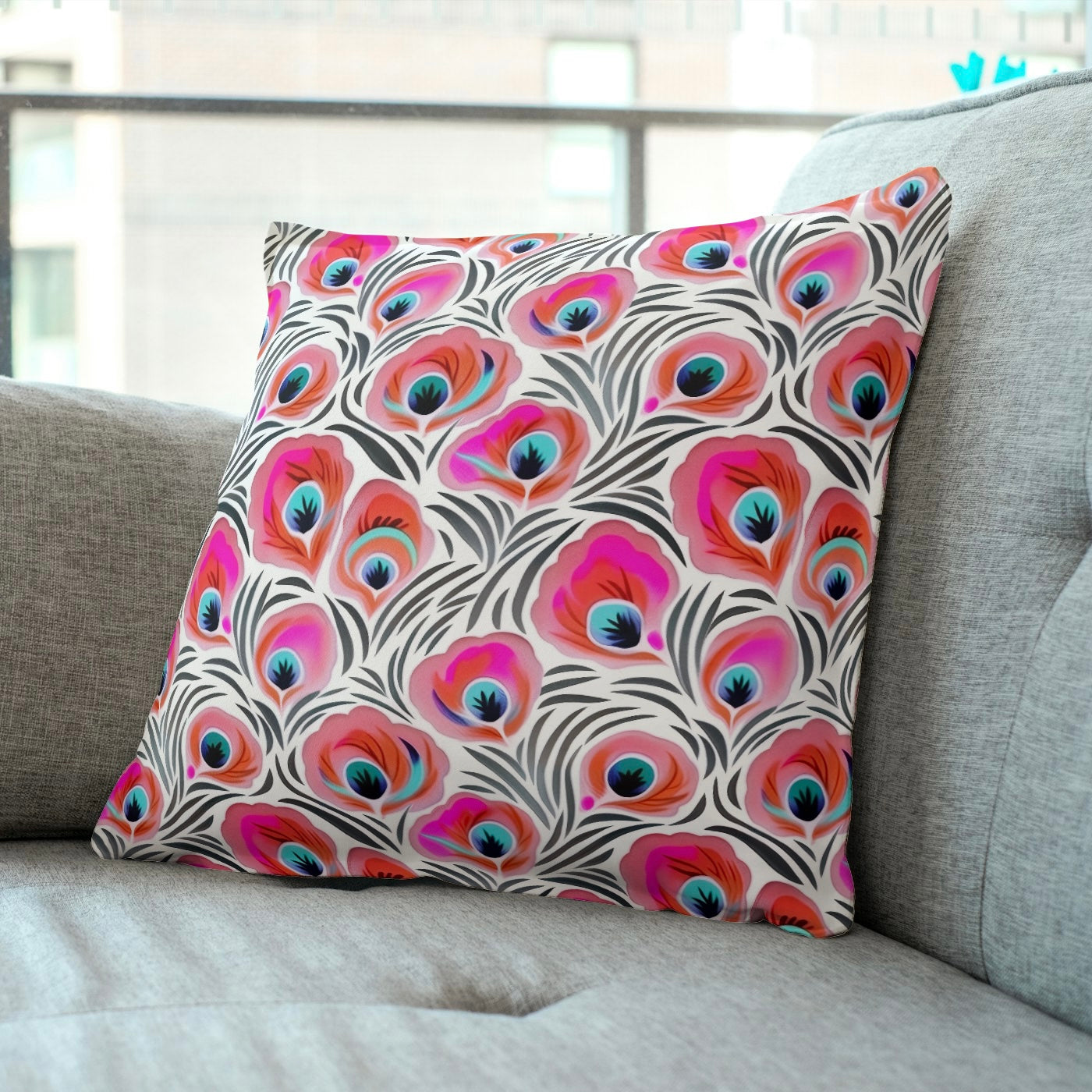 FS012 Exotic Pink Peacock Cotton Printed Fabric cotton canvas