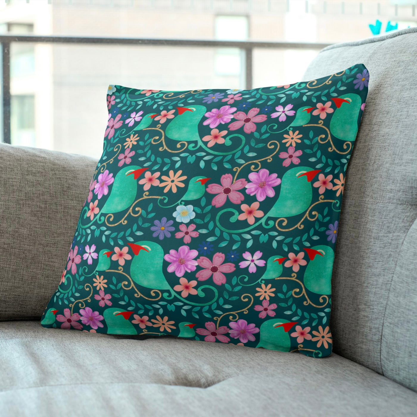 FS048 Green Bird Floral Cotton Printed Fabric Cotton canvas