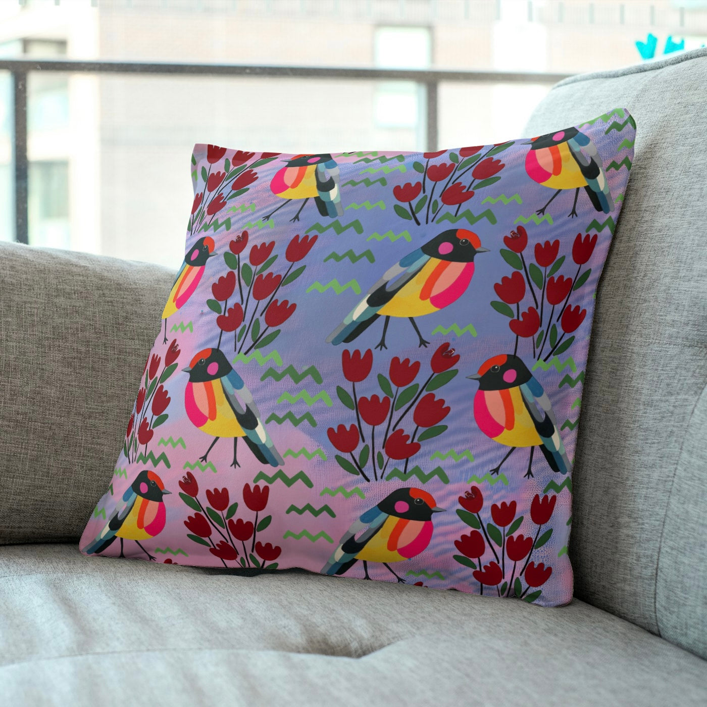 FS044 Purple Bird Floral Seamless Pattern JPG PNG