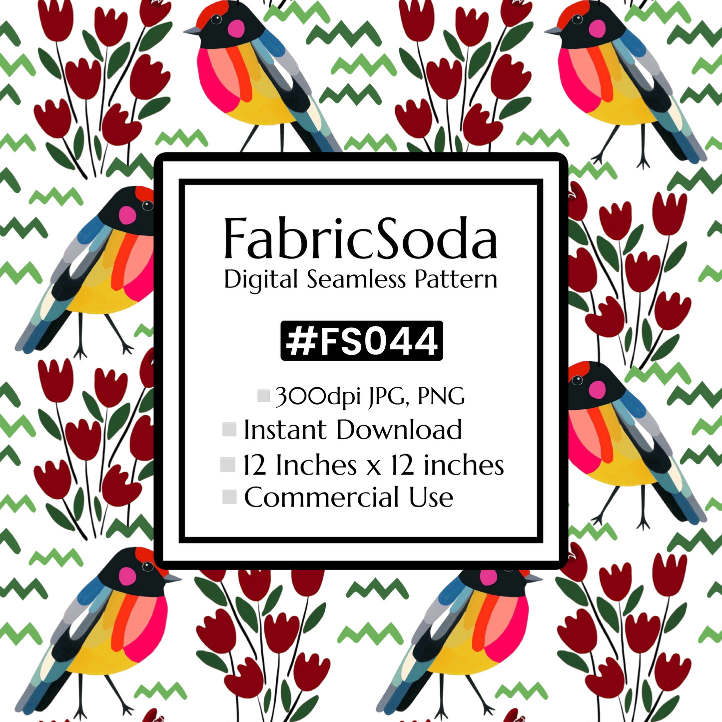 FS044 Purple Bird Floral Seamless Pattern JPG PNG