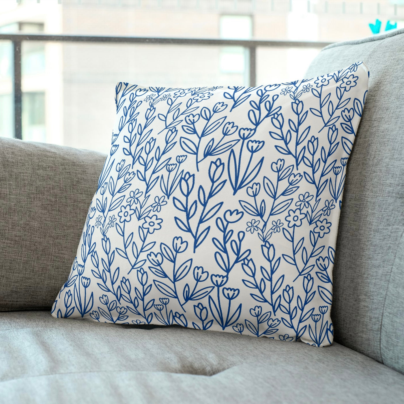 FS024 Blue Line Art Floral Seamless Pattern JPG PNG