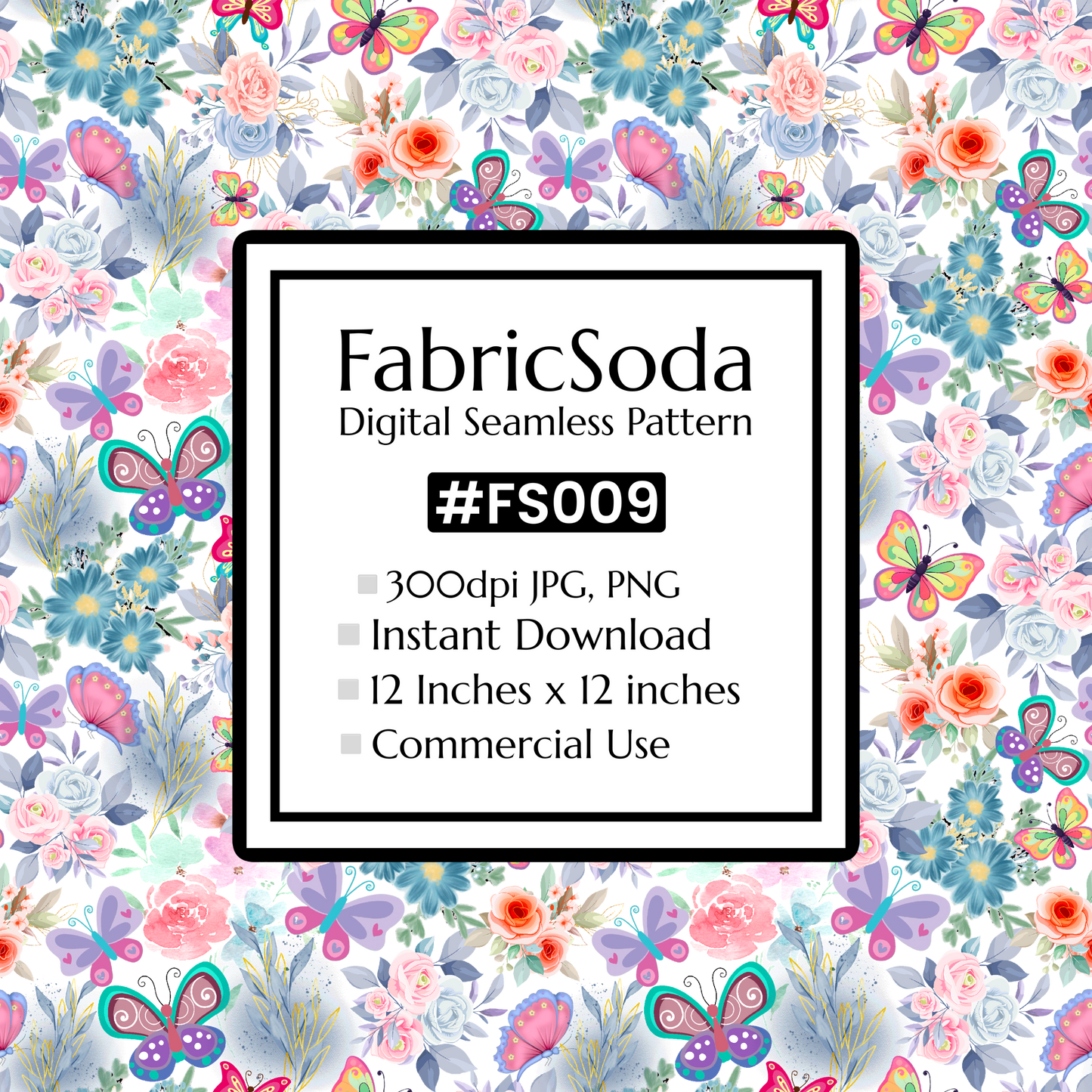 #FS009 Watercolour Butterfly Floral Seamless Pattern JPG PNG