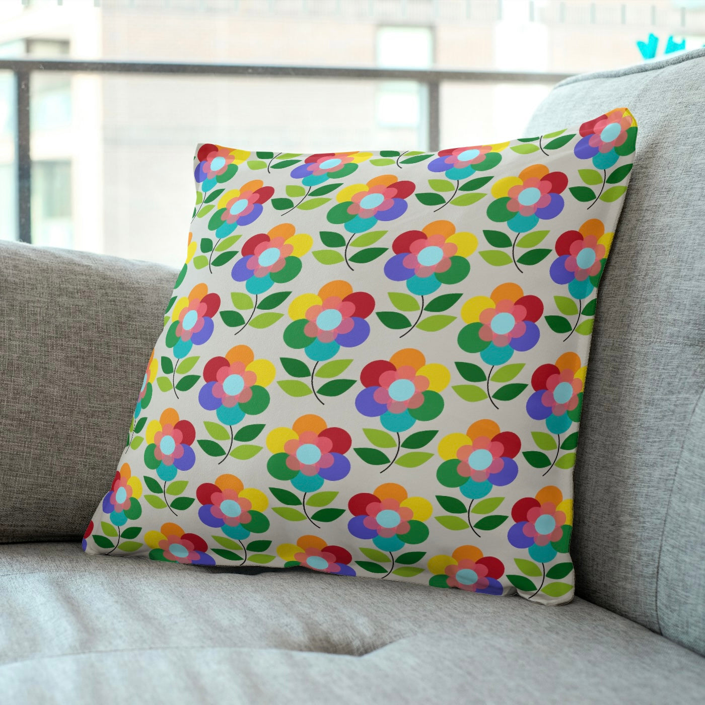 FS051 Rainbow Flower Cotton Printed Fabric cotton canvas