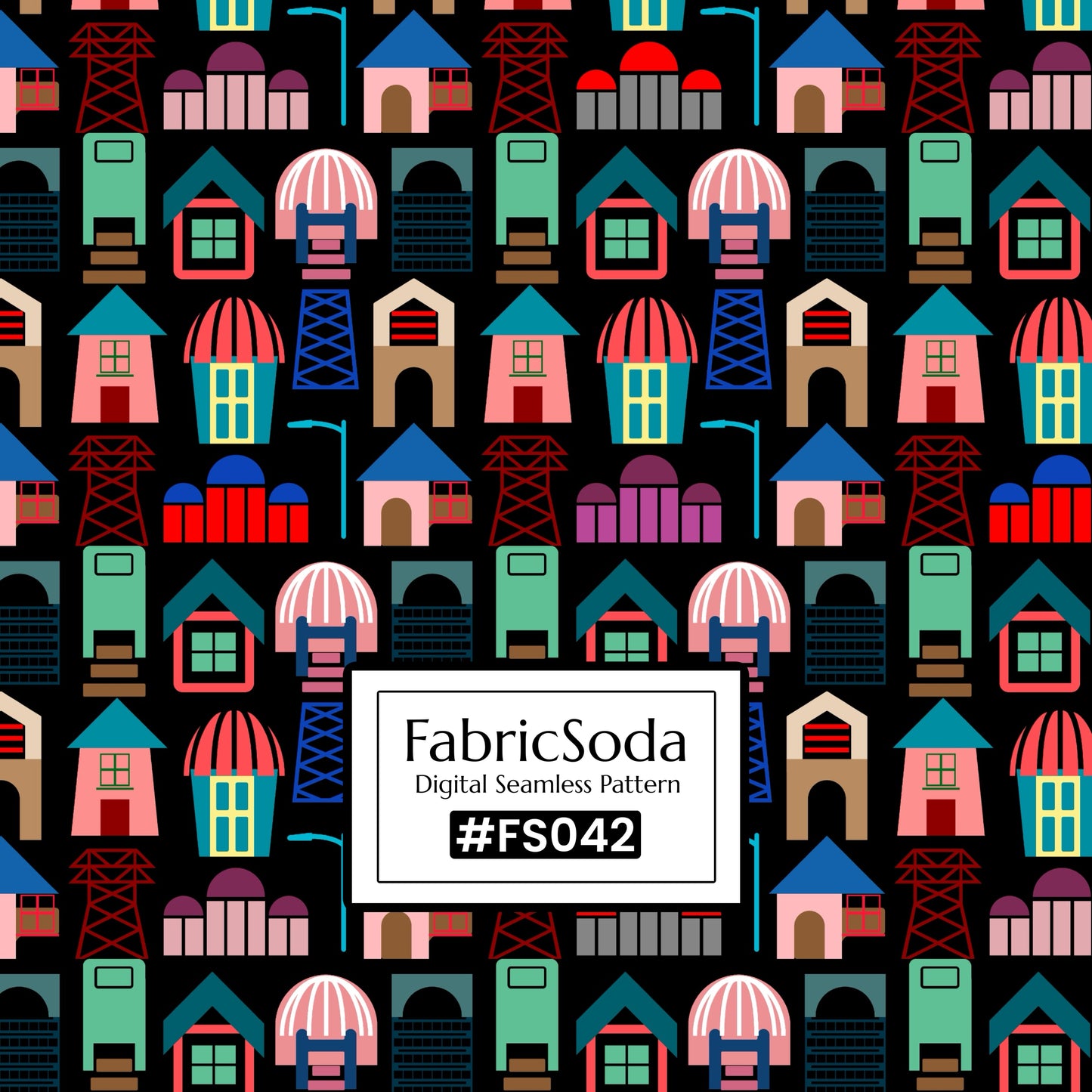 FS042 Cartoon House Seamless Pattern JPG PNG