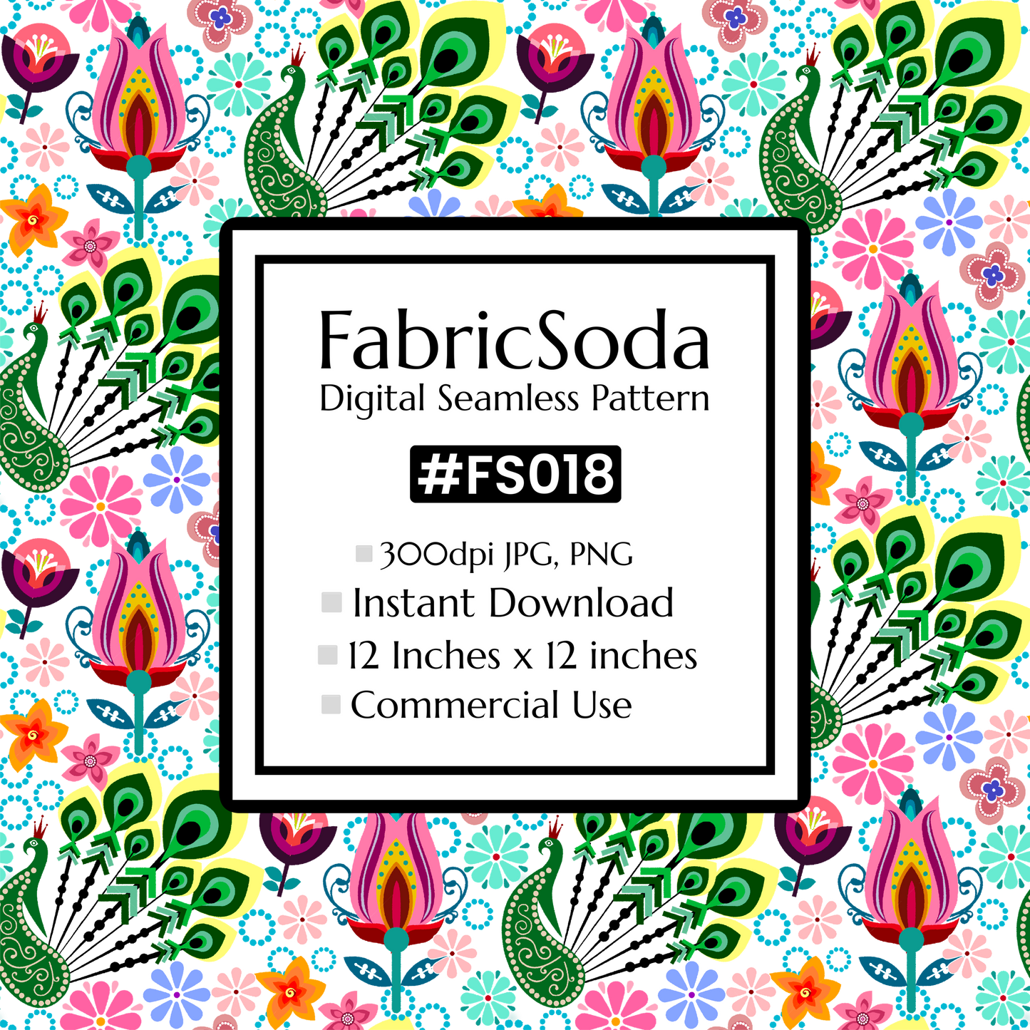 FS018 Exotic Animal Peacock Seamless Pattern JPG PNG