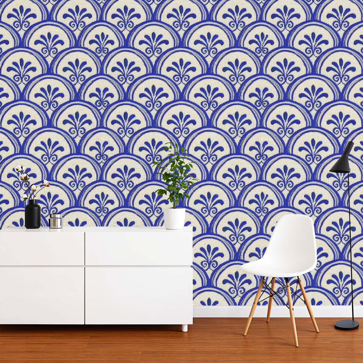 FS079 Japanese Waves Blue Floral Seamless Pattern JPG