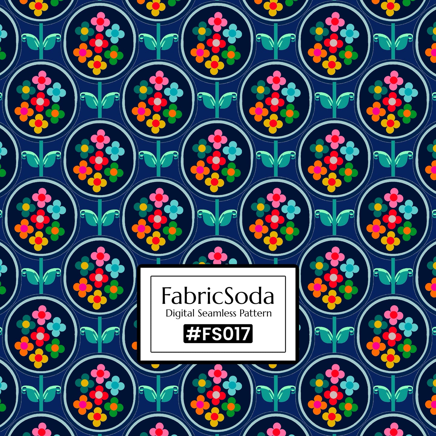 FS017 Navy Geometric Floral Seamless Pattern JPG PNG