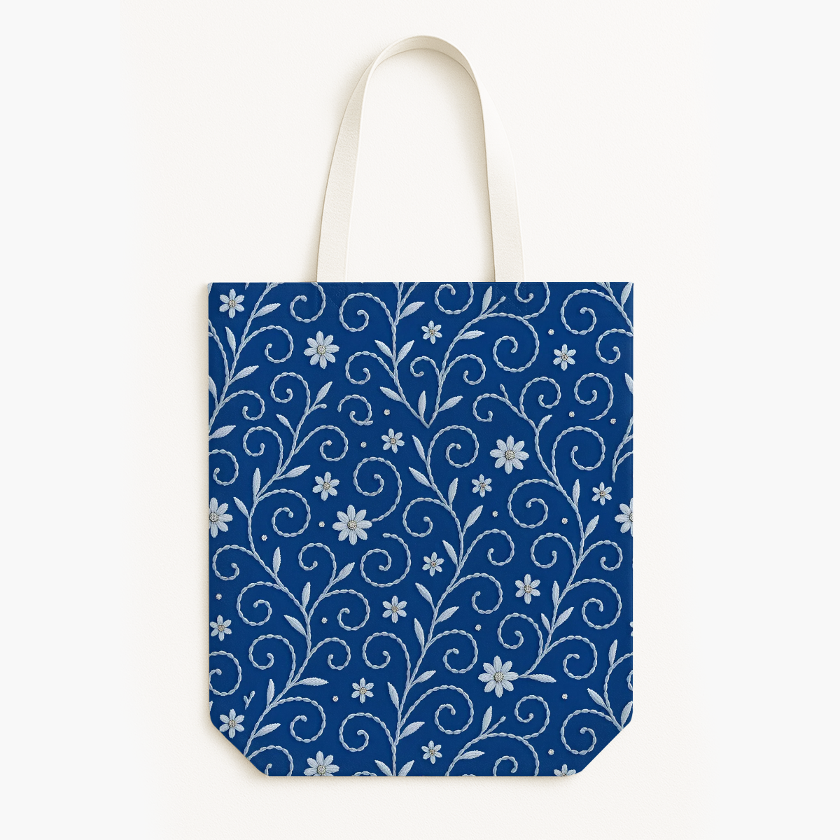 FS069 White Floral on Blue Cotton Printed Fabric