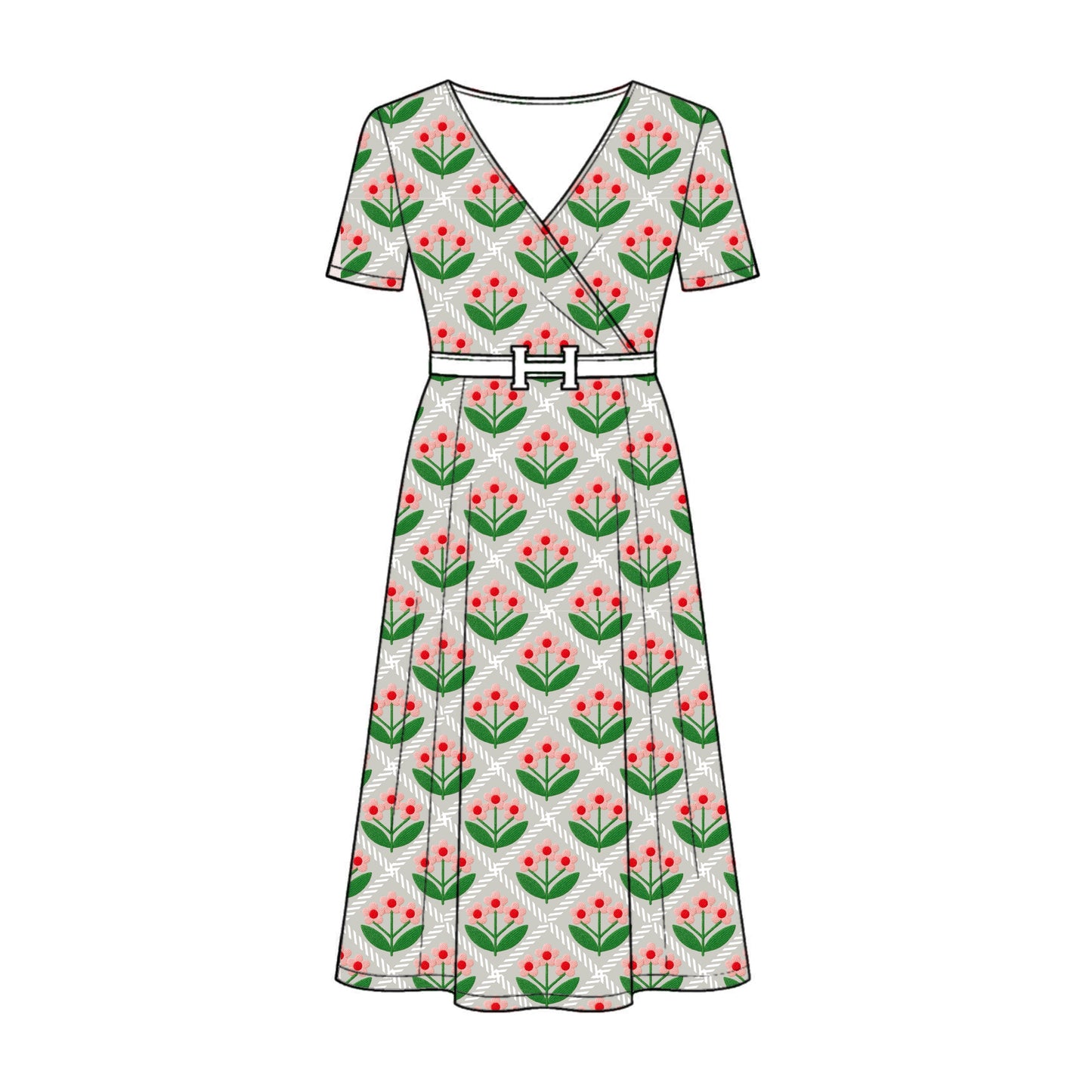 FS060 White Flower Checkered Cotton Printed Fabric