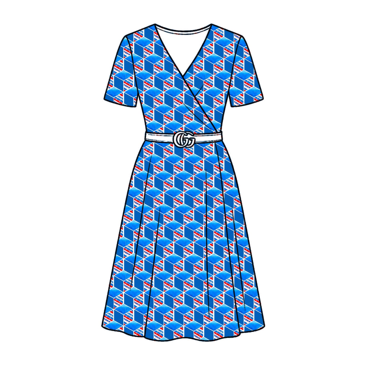 FS041 Blue Cube Geometric Cotton Printed Fabric