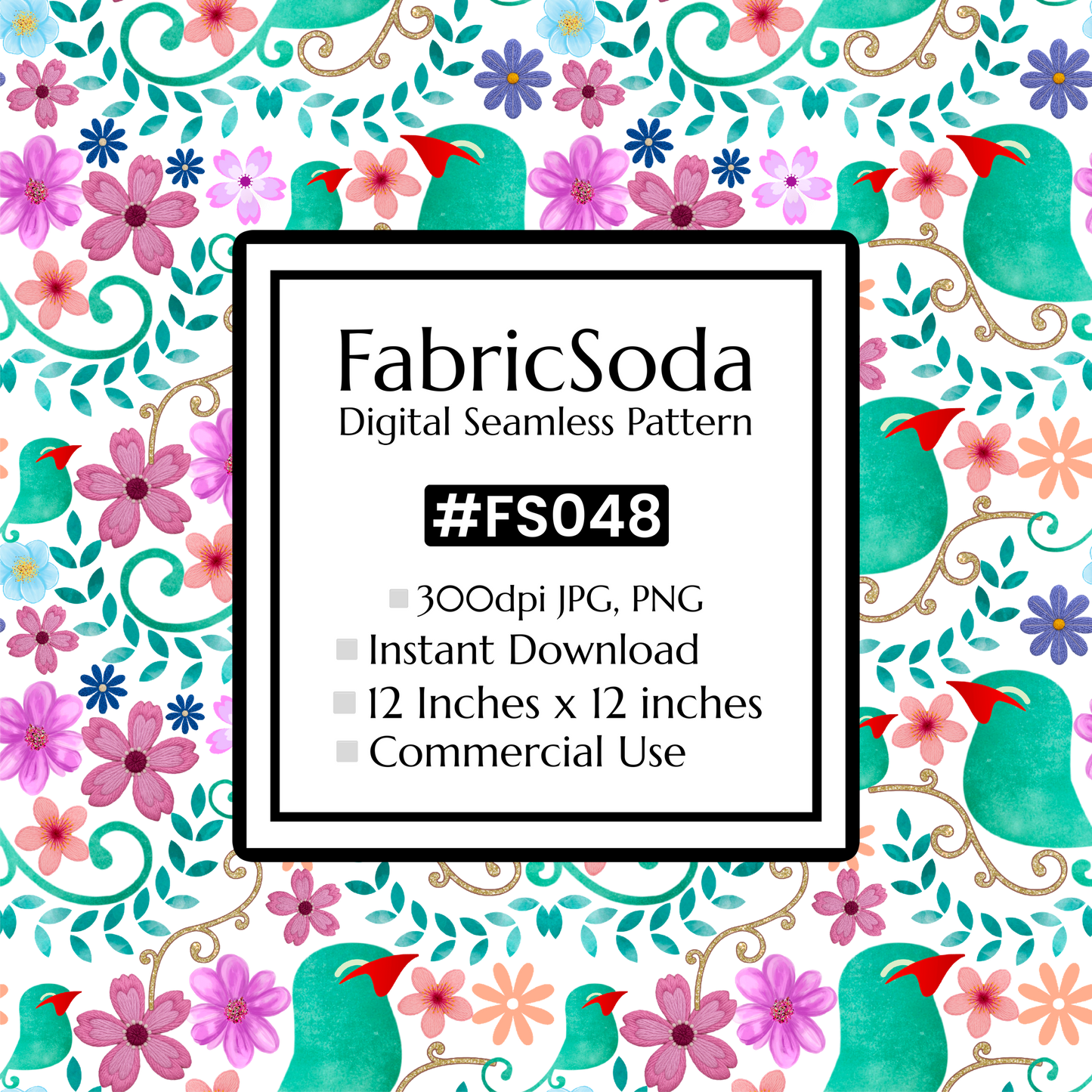 FS048 Calm Bird Seamless Pattern JPG PNG