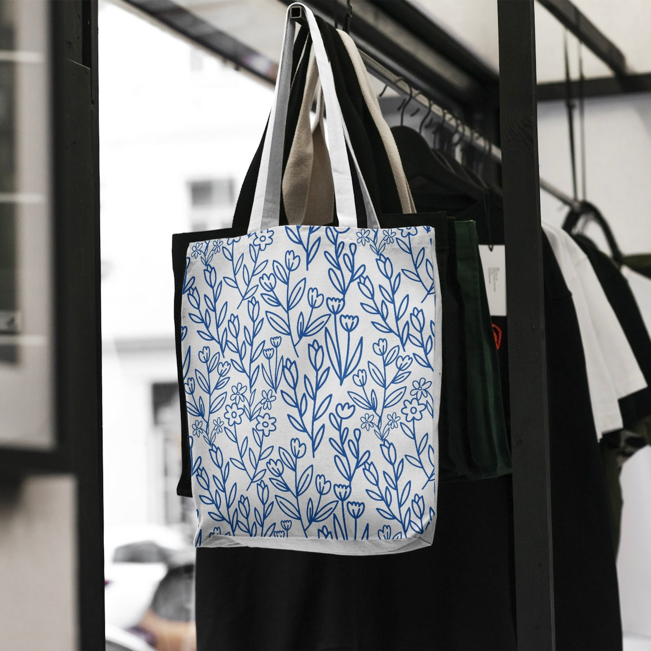 FS024 Blue Line Art Floral Seamless Pattern JPG PNG