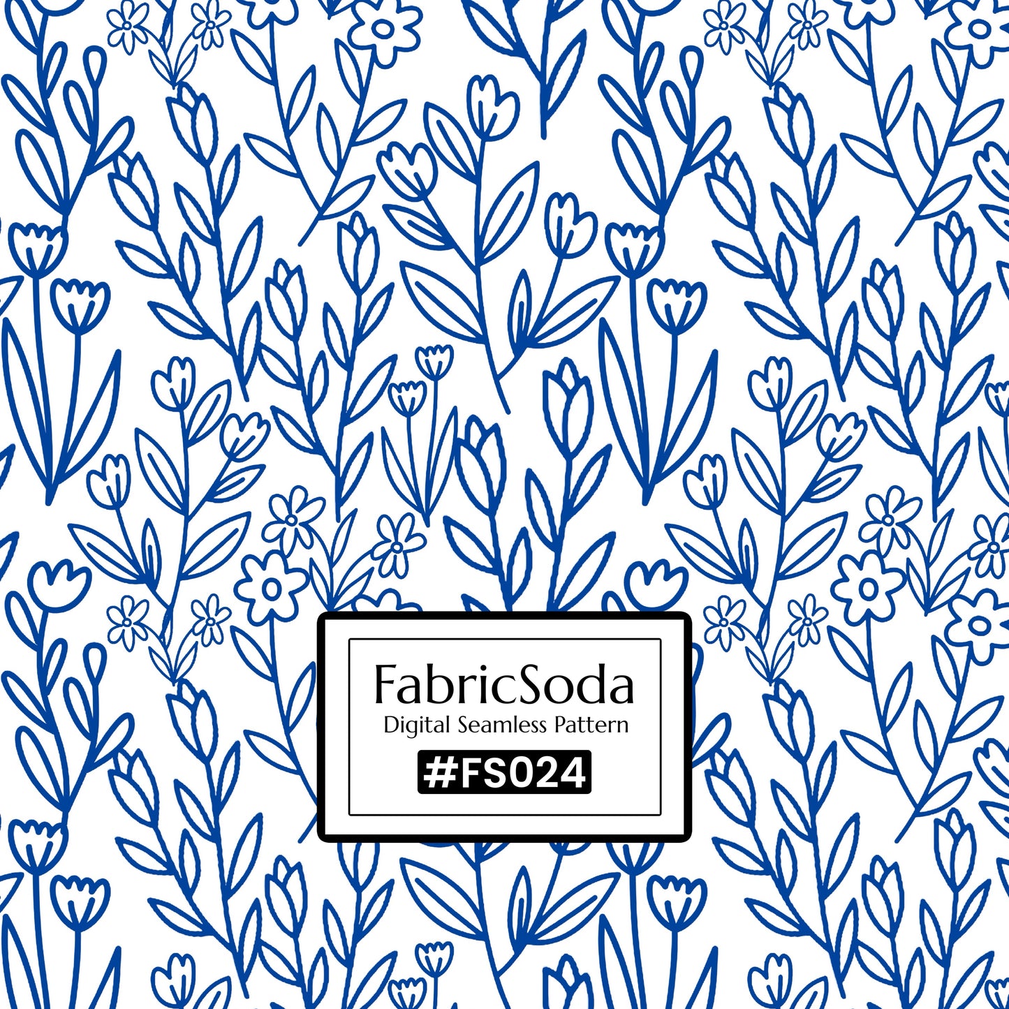 FS024 Blue Line Art Floral Seamless Pattern JPG PNG