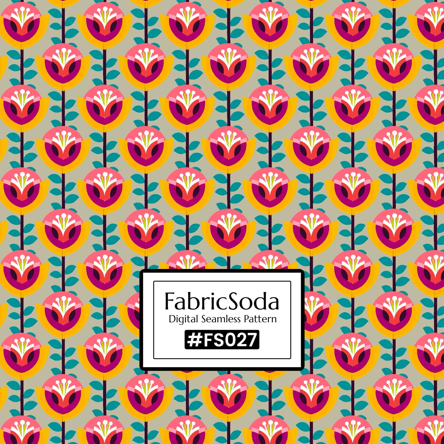 FS027 Beige Geometric Floral Seamless Pattern JPG PNG