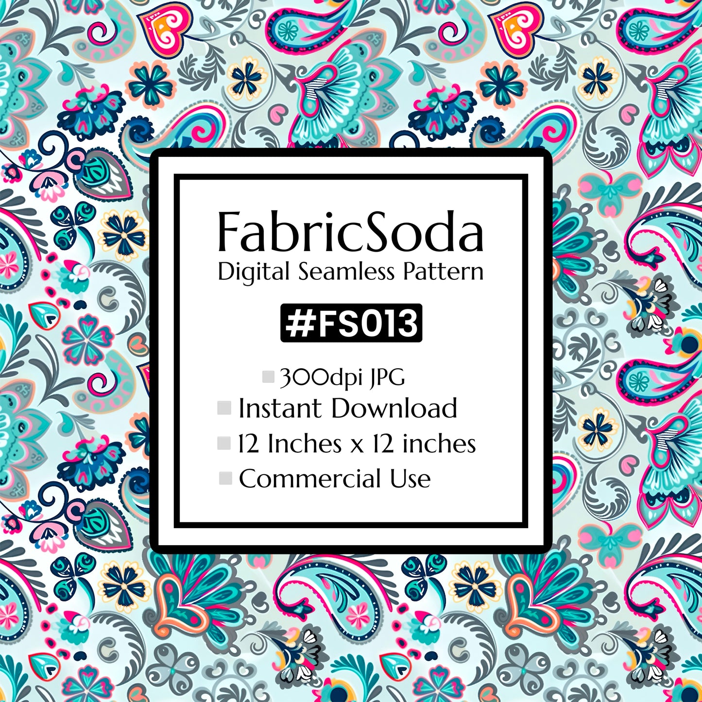 #FS013 Blue Paisley Abstract Seamless Pattern JPG