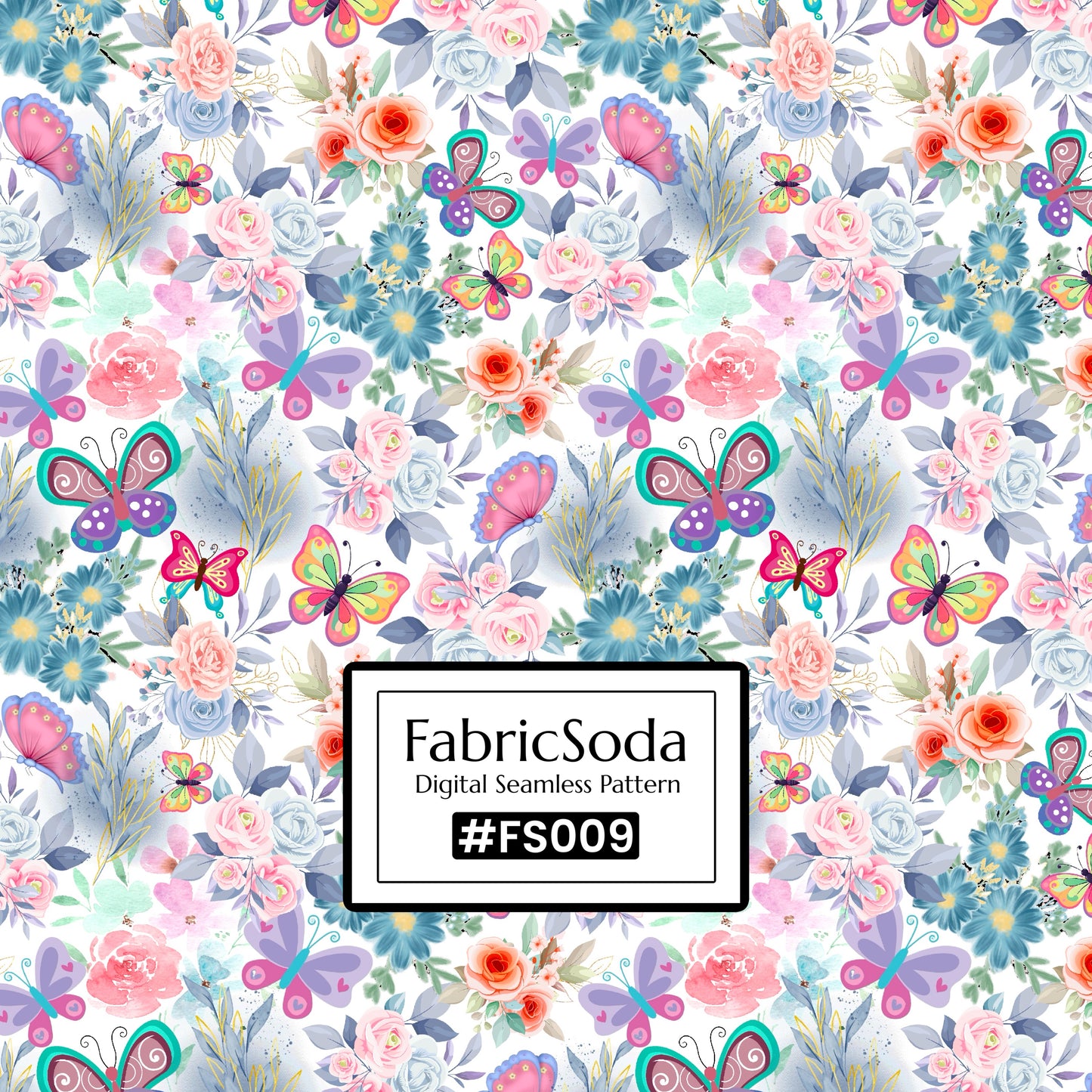 #FS009 Watercolour Butterfly Floral Seamless Pattern JPG PNG