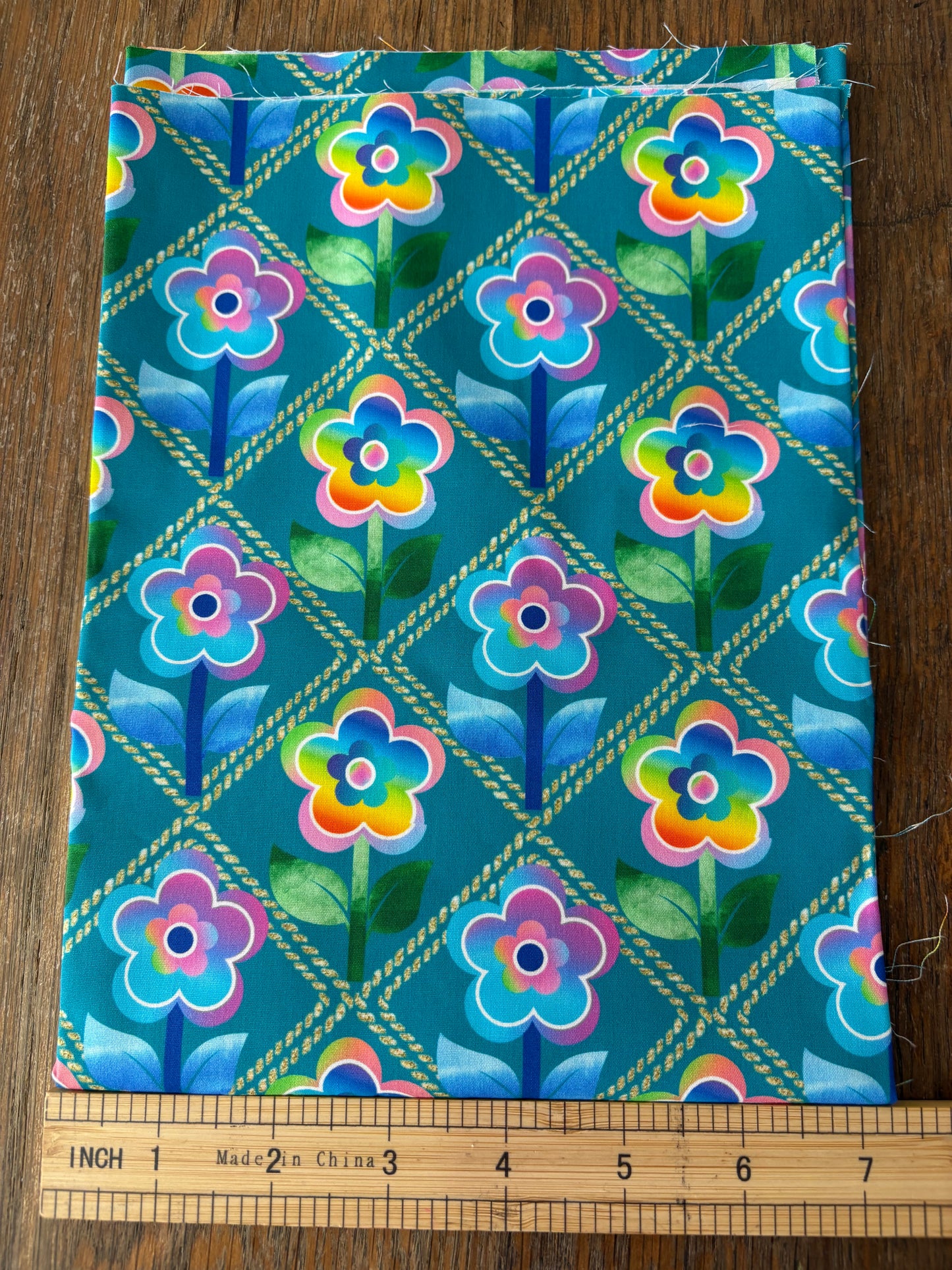 FS021 Green & Blue Watercolour Floral Cotton Printed Fabric