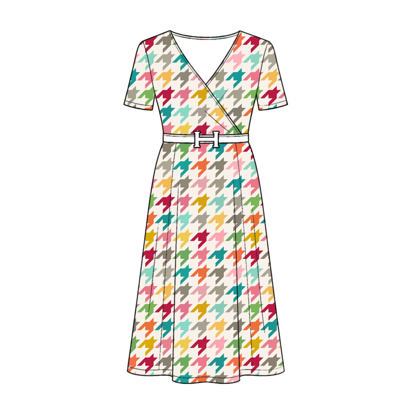 FS073 Multicolour Houndstooth Cotton Printed Fabric