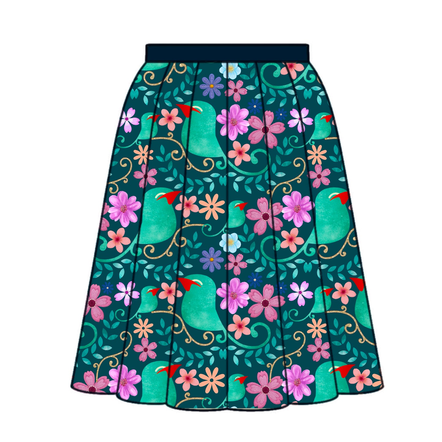 FS048 Green Bird Floral Cotton Printed Fabric