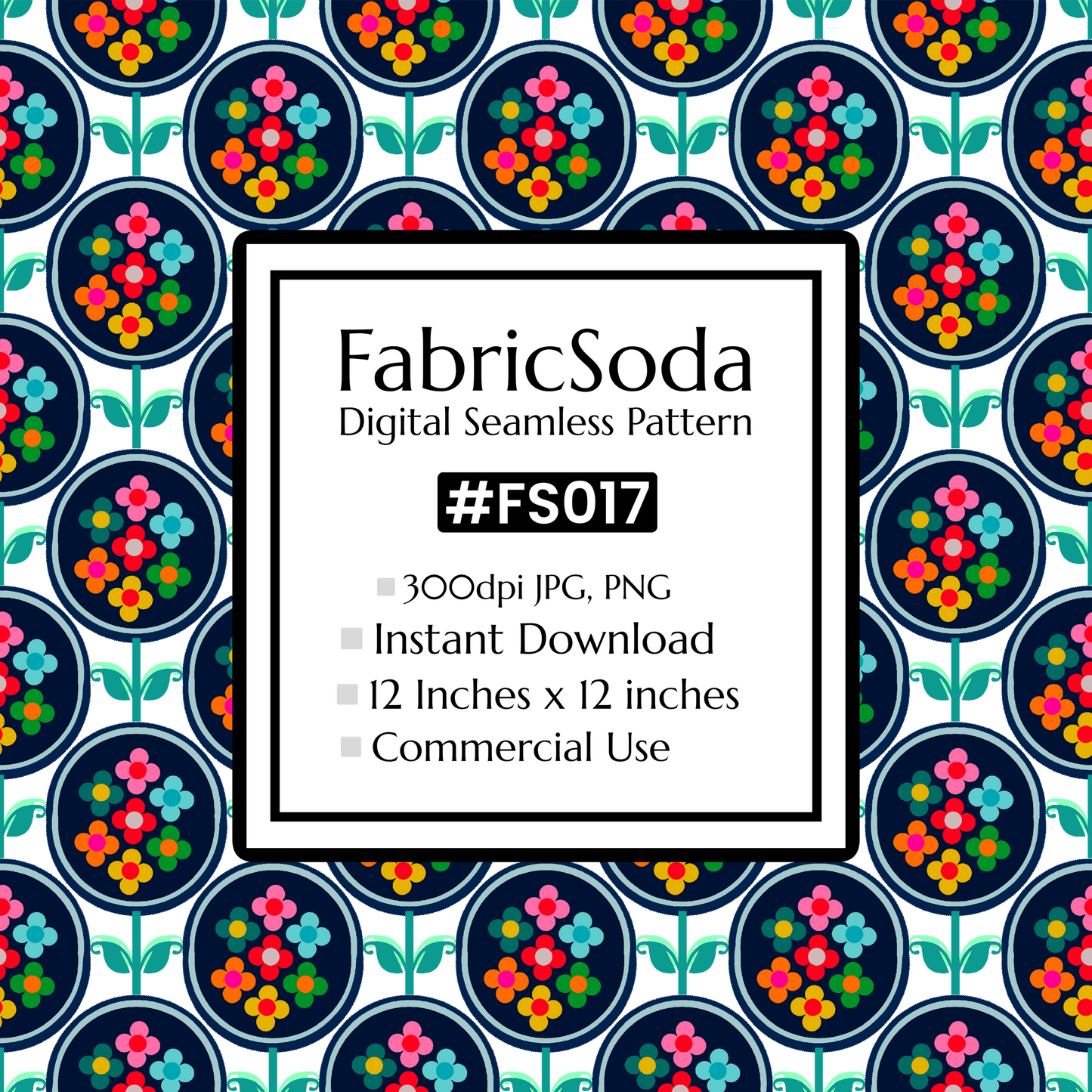 FS017 Navy Geometric Floral Seamless Pattern JPG PNG