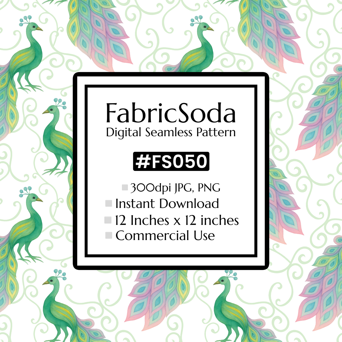 FS050 Green Peacock Seamless Pattern JPG PNG