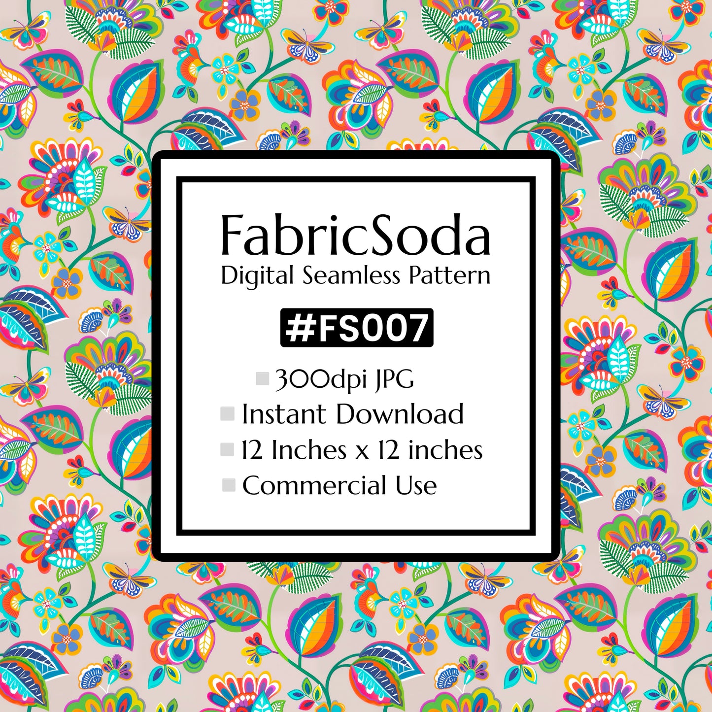 #FS007 Beige Exotic Floral Seamless Pattern JPG