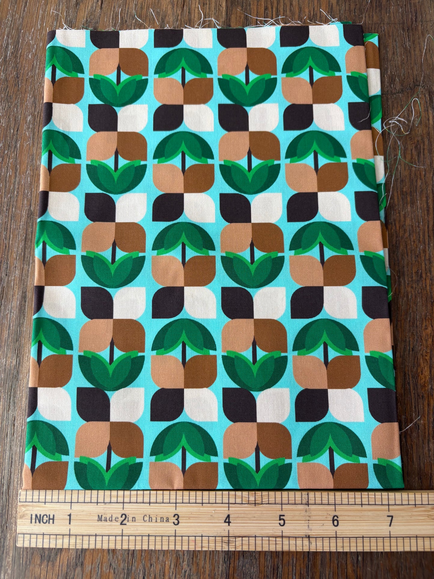FS008 Green & Brown Geometric Cotton Printed Fabric Cotton Canvas
