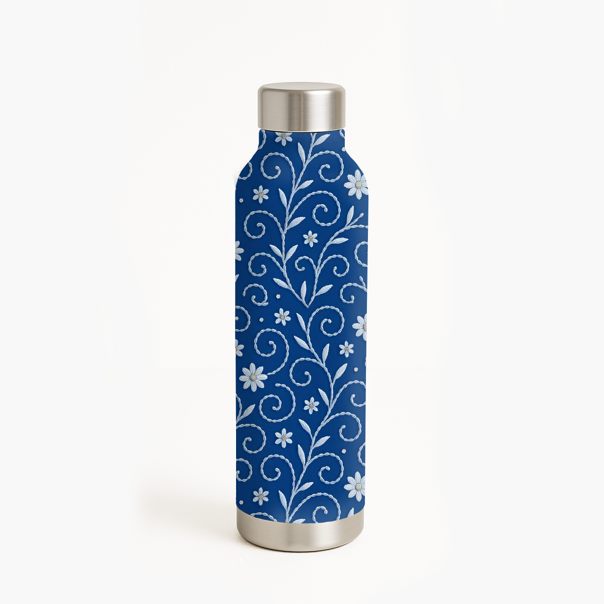 FS069 White Floral on Blue Seamless Pattern JPG