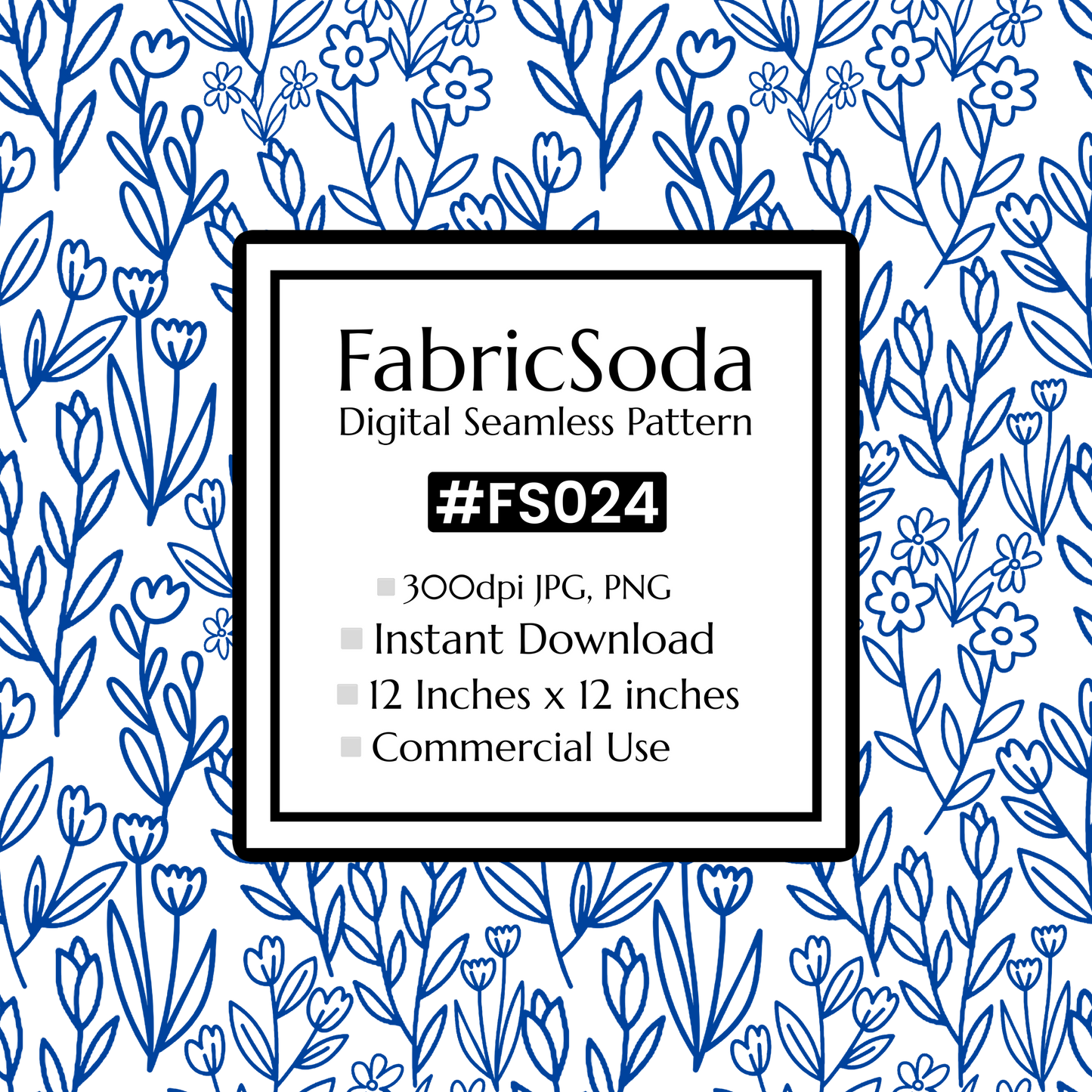 FS024 Blue Line Art Floral Seamless Pattern JPG PNG