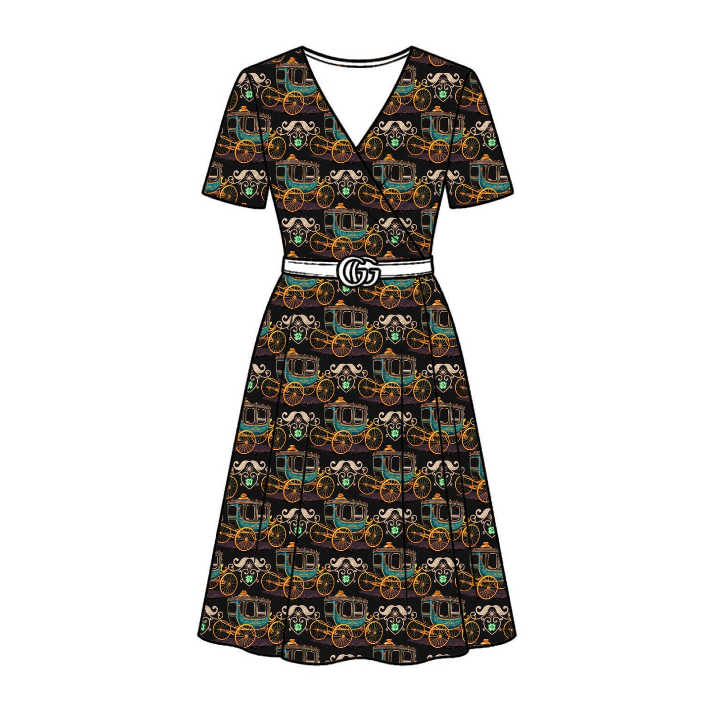 FS022 Luxury Brown Carriage Cotton Printed Fabric