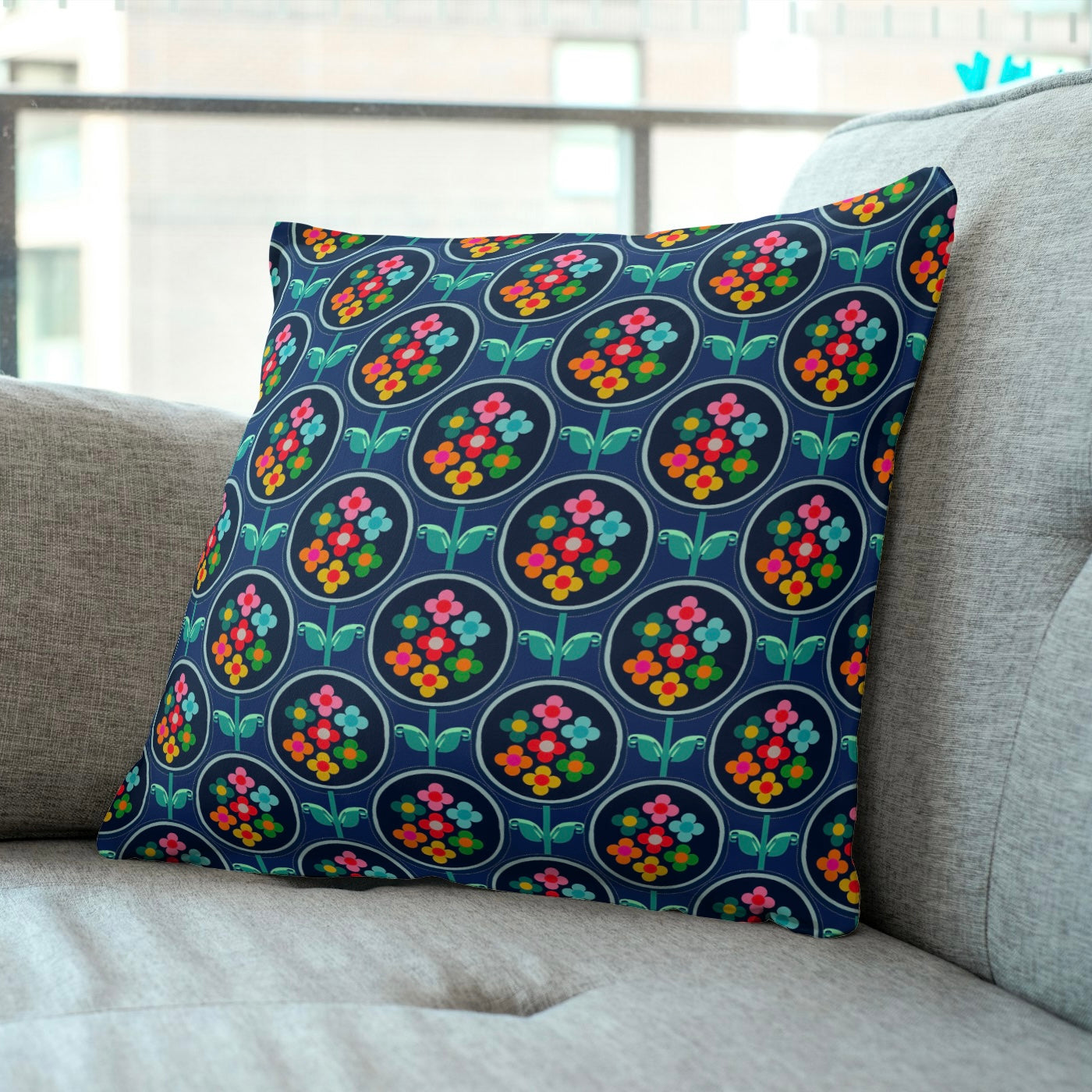 FS017 Navy Geometric Floral Seamless Pattern JPG PNG