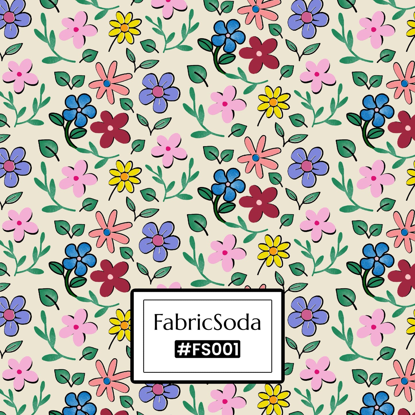 FS001 Beige Floral Cotton Printed Fabric