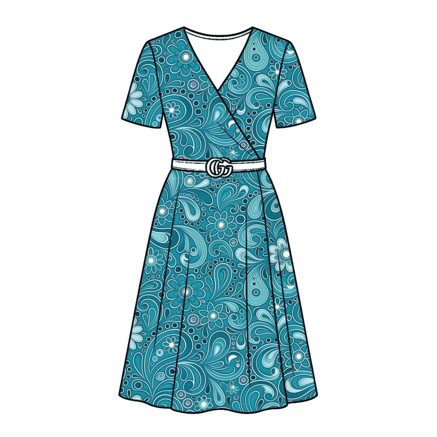 FS055 Teal Paisley Cotton Printed Fabric