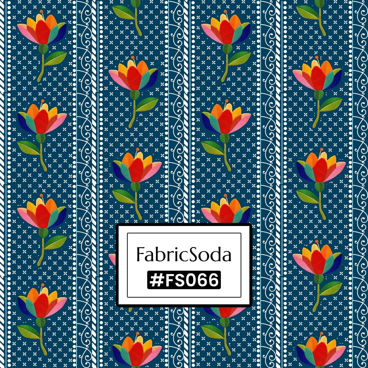 FS066 Blue Floral Lace Cotton Printed Fabric
