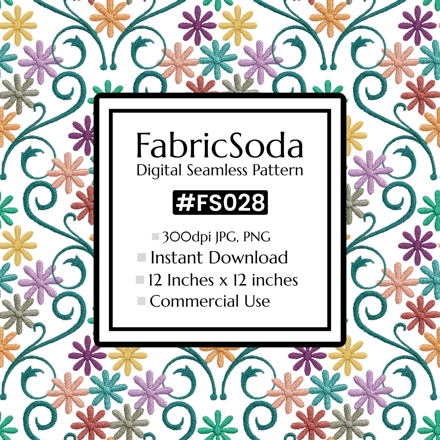 FS028 Embroidery Effect Floral Seamless Pattern JPG PNG