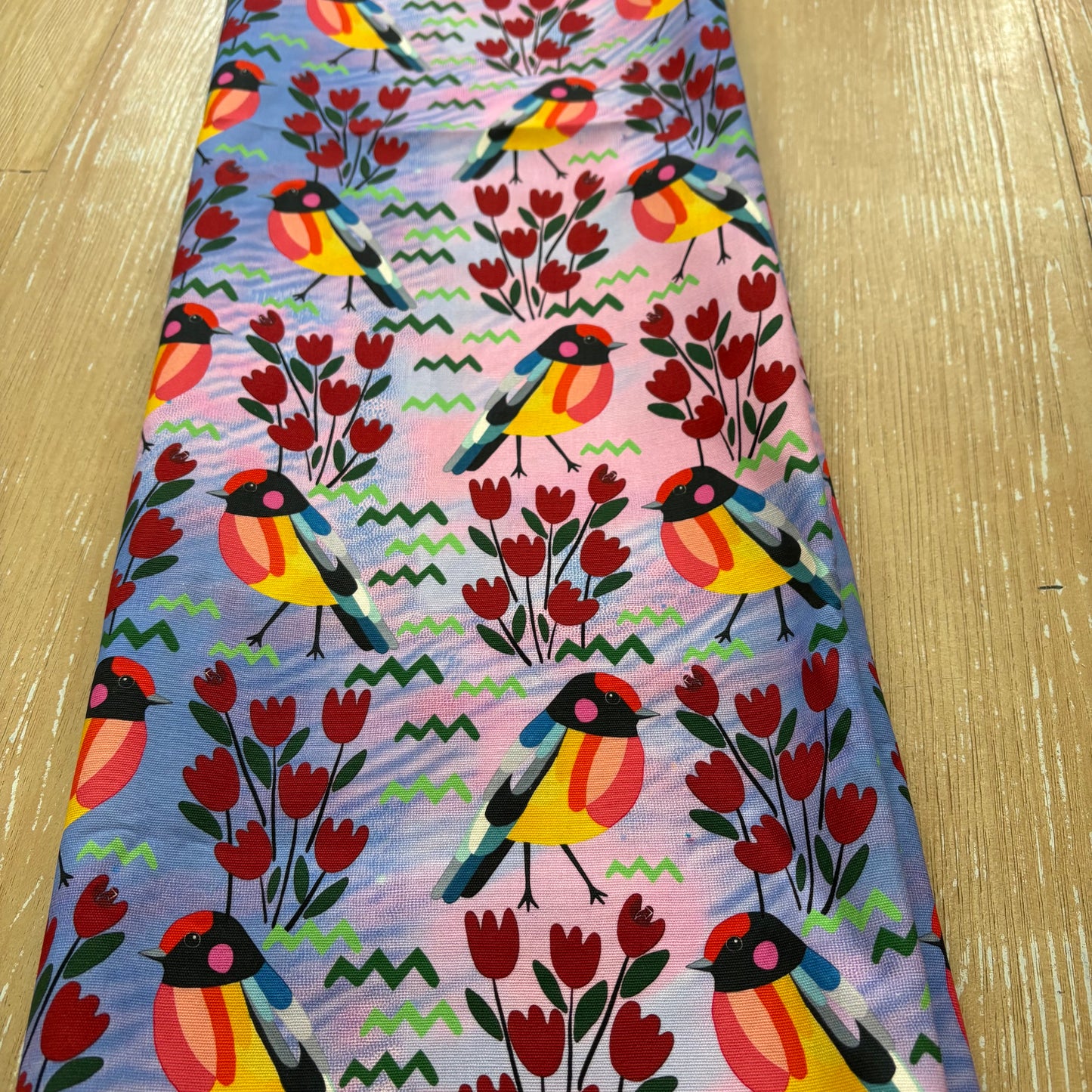 FS044 Purple Bird Floral Cotton Printed Fabric