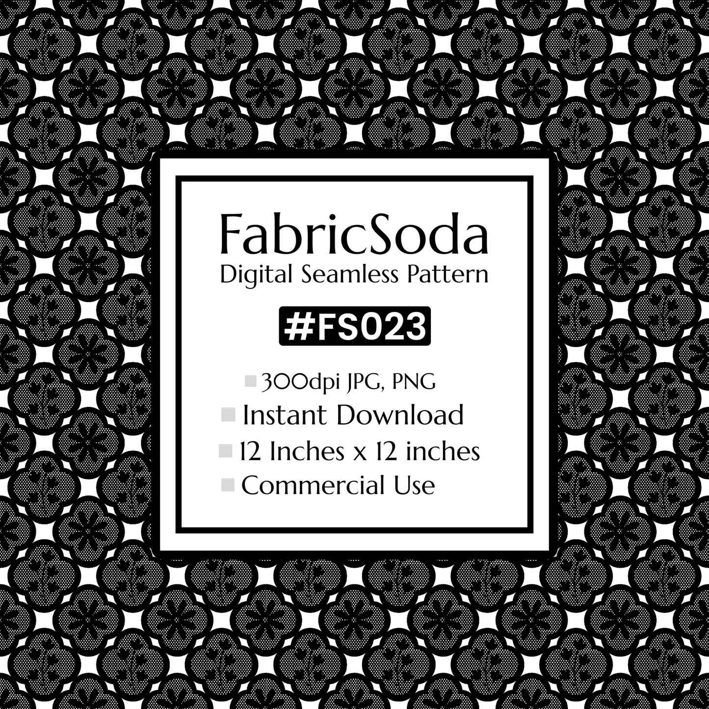 FS023 Black Lace Floral Seamless Pattern JPG PNG
