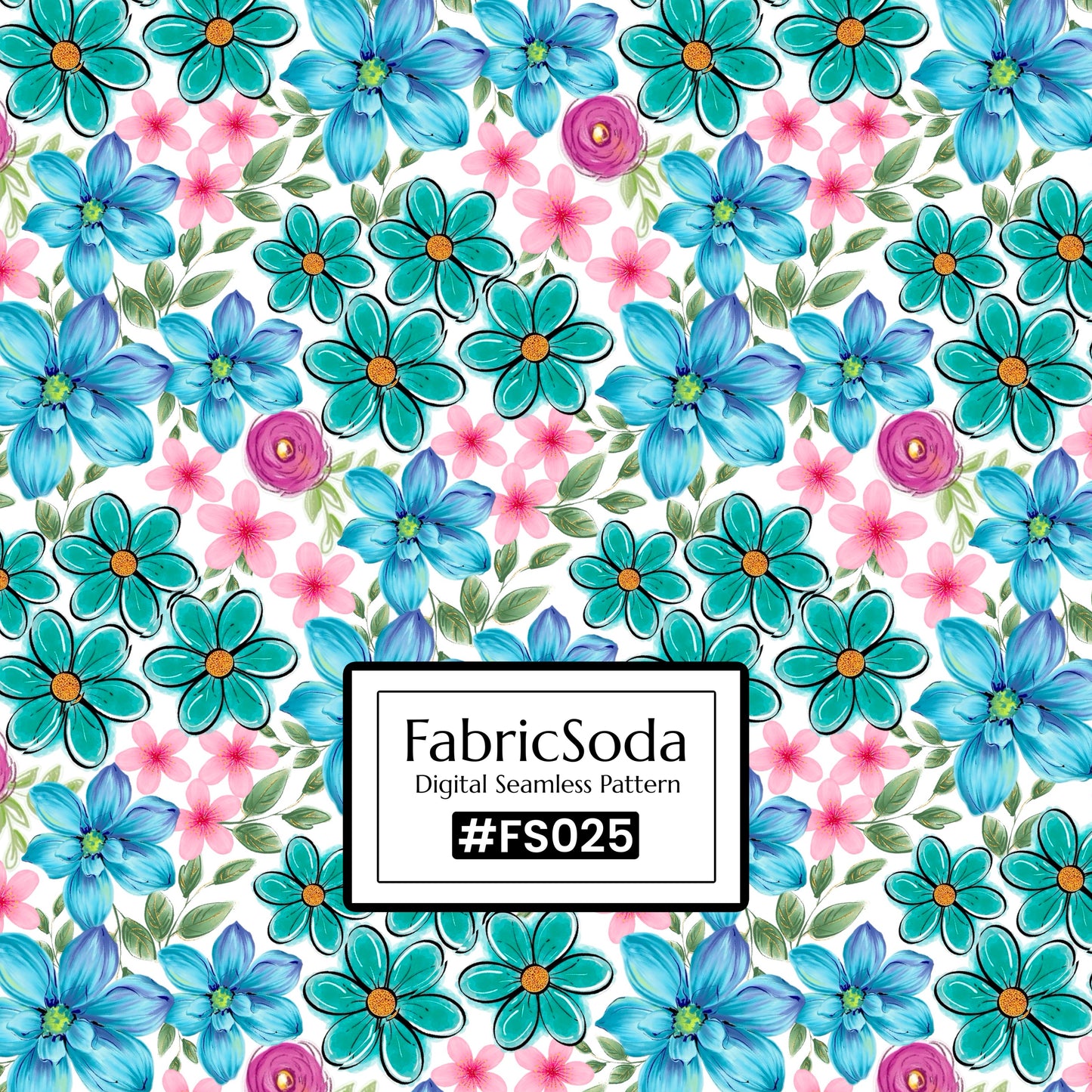 FS025 Blue Watercolour Floral Seamless Pattern JPG PNG