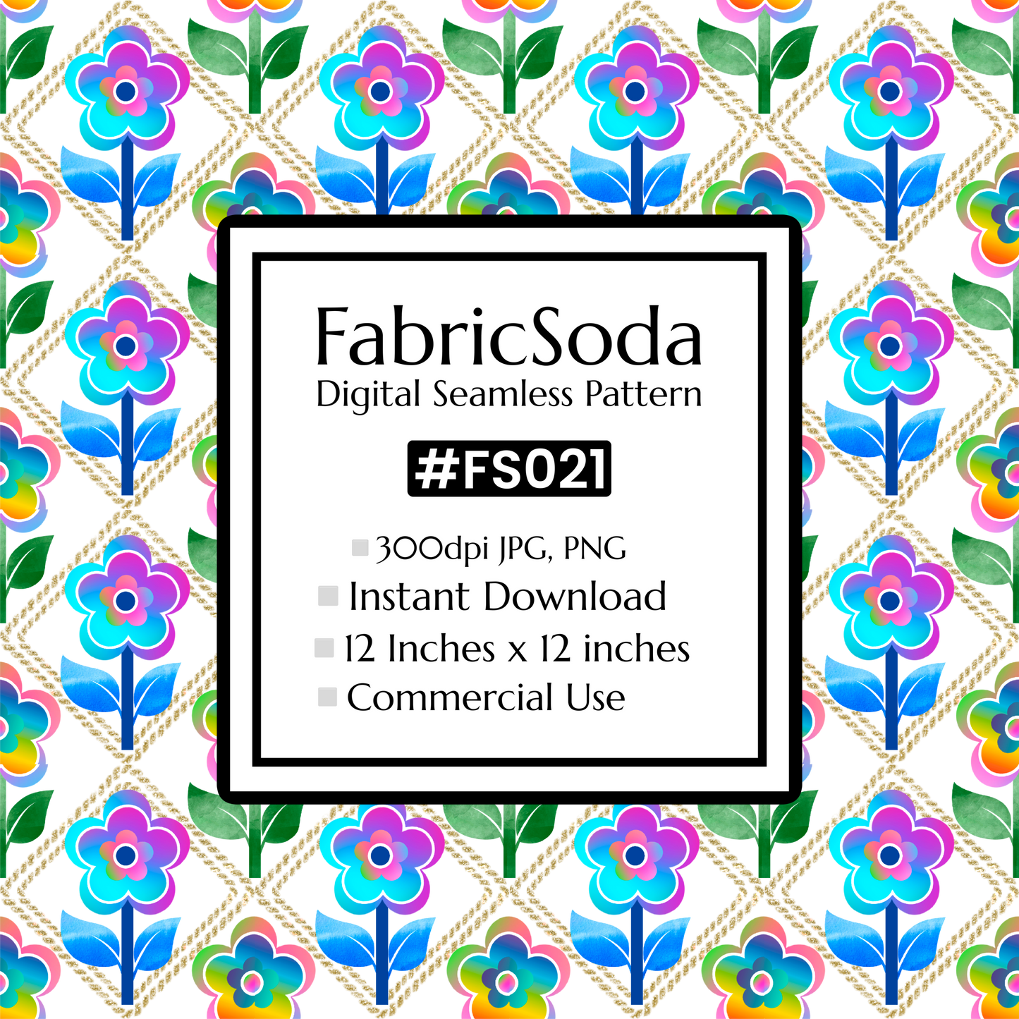 FS021 Blue Green Watercolour Floral Seamless Pattern JPG PNG