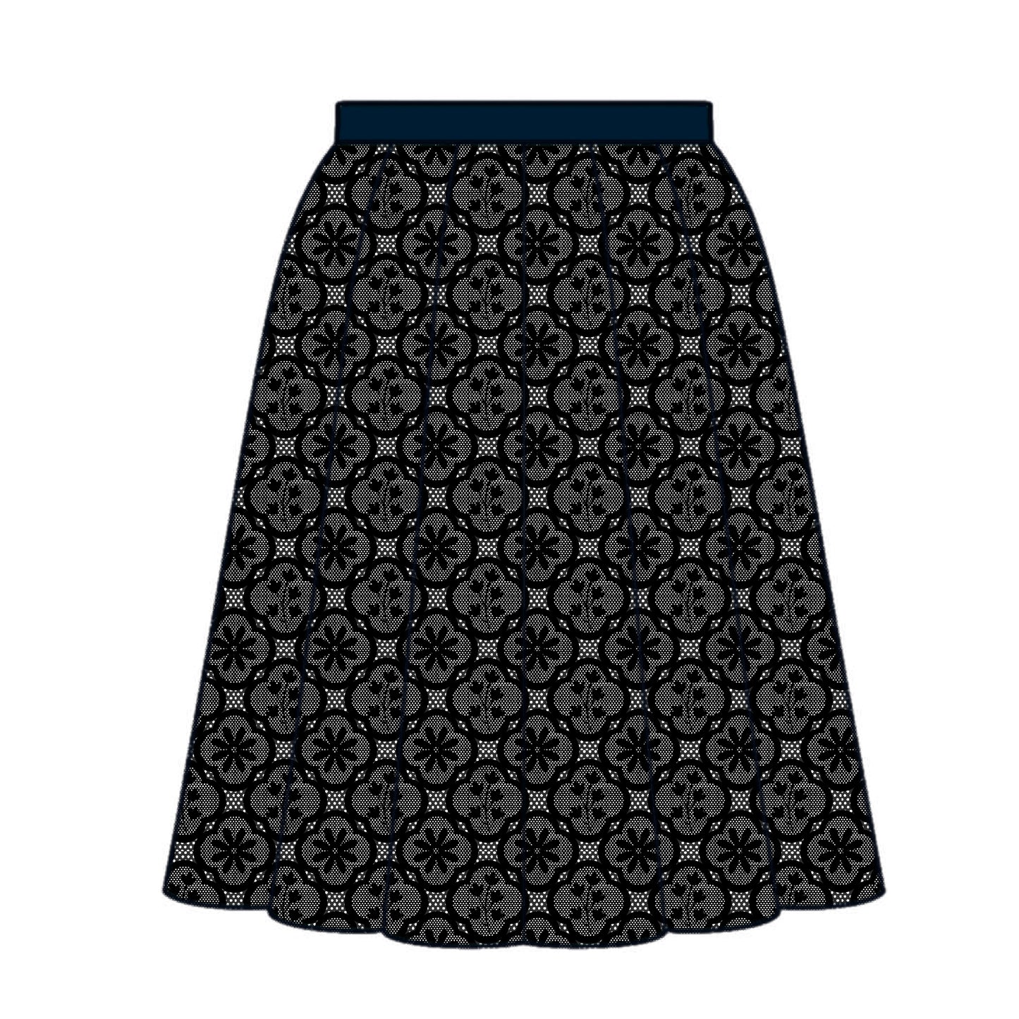 FS023 Black Lace Floral Cotton Printed Fabric