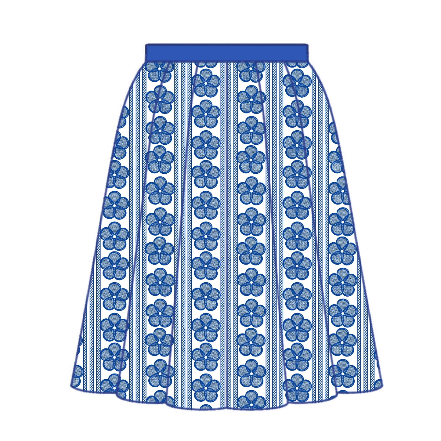 FS049 Blue Floral Stripe Cotton Printed Fabric