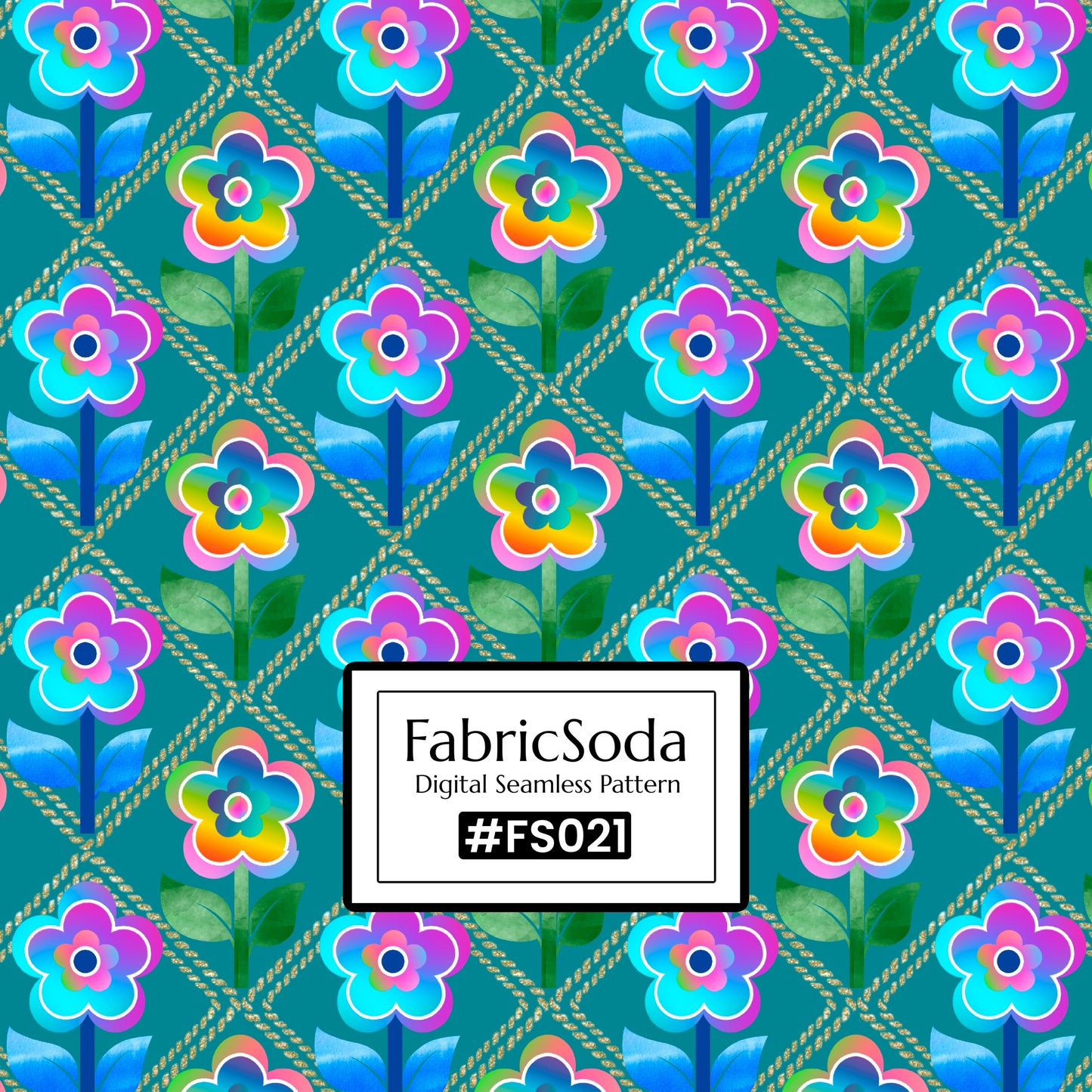 FS021 Blue Green Watercolour Floral Seamless Pattern JPG PNG