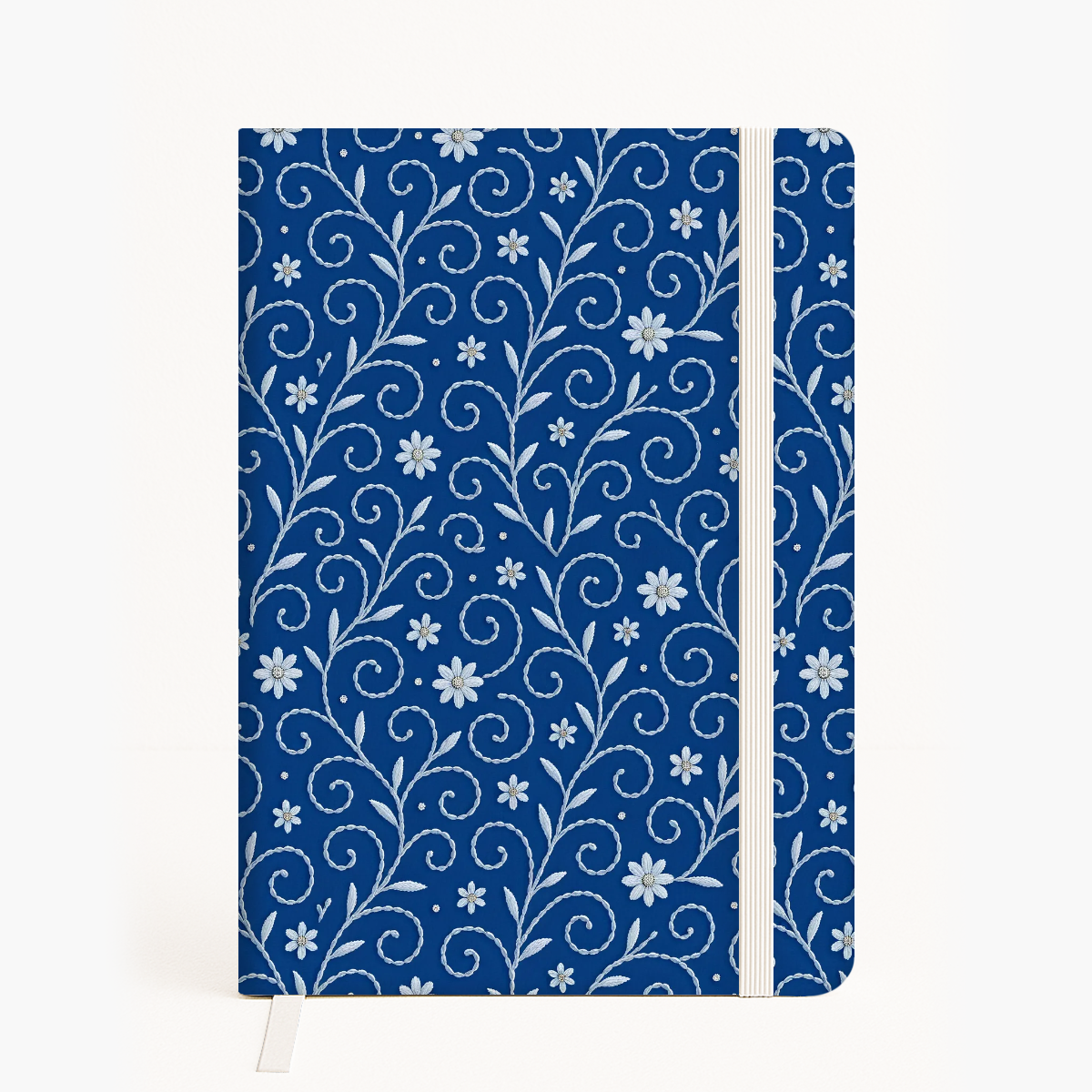 FS069 White Floral on Blue Seamless Pattern JPG