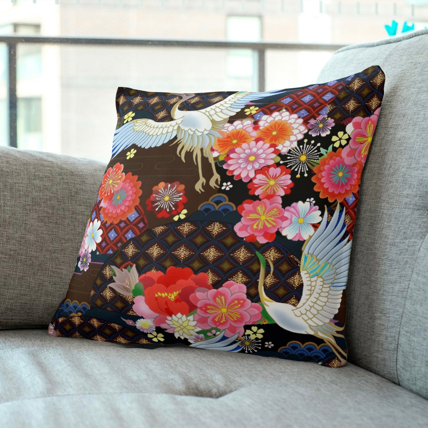 FS074 Japanese Style Crane Floral Cotton Printed Fabric